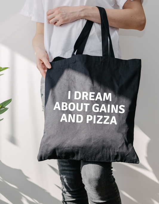 Shopping bag in 100% katoen - I dream about gains and pizza