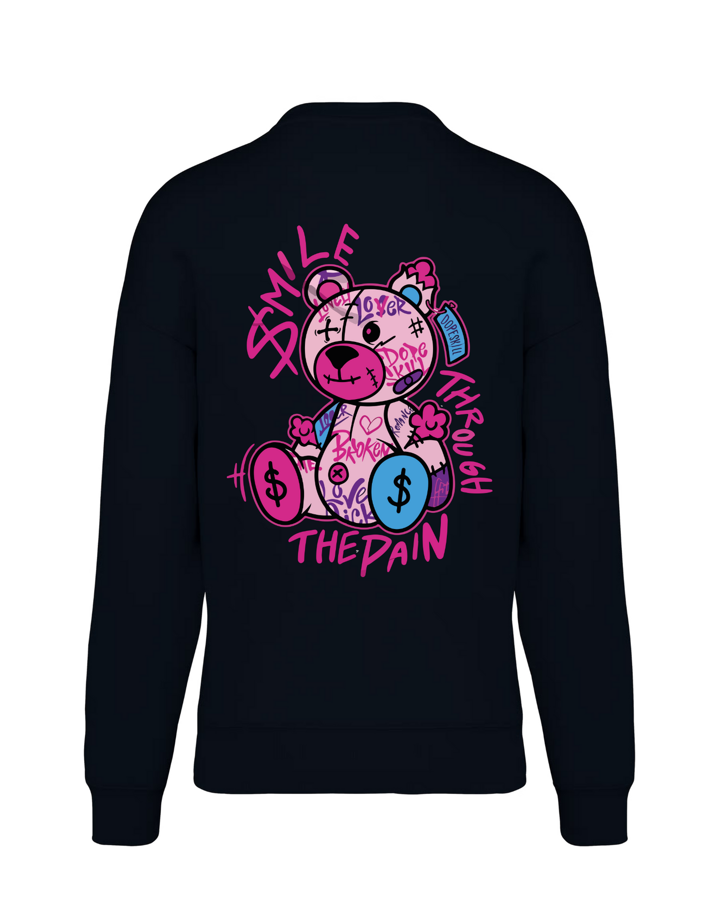 Oversized Sweater "Smile Through the Pain" – Zwart – Uniseks & Duurzaam