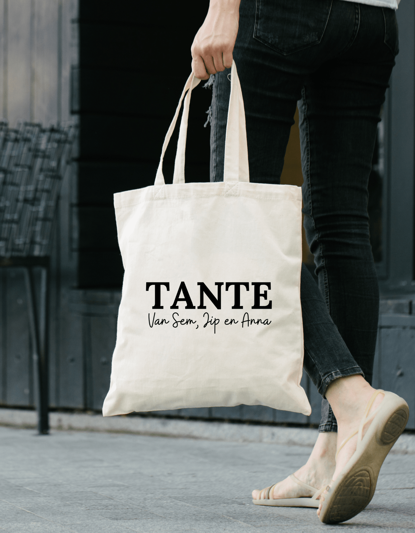 Katoenen Tas met Namen – “TANTE van…” Personaliseerbaar Cadeau - Winkel van Katoen