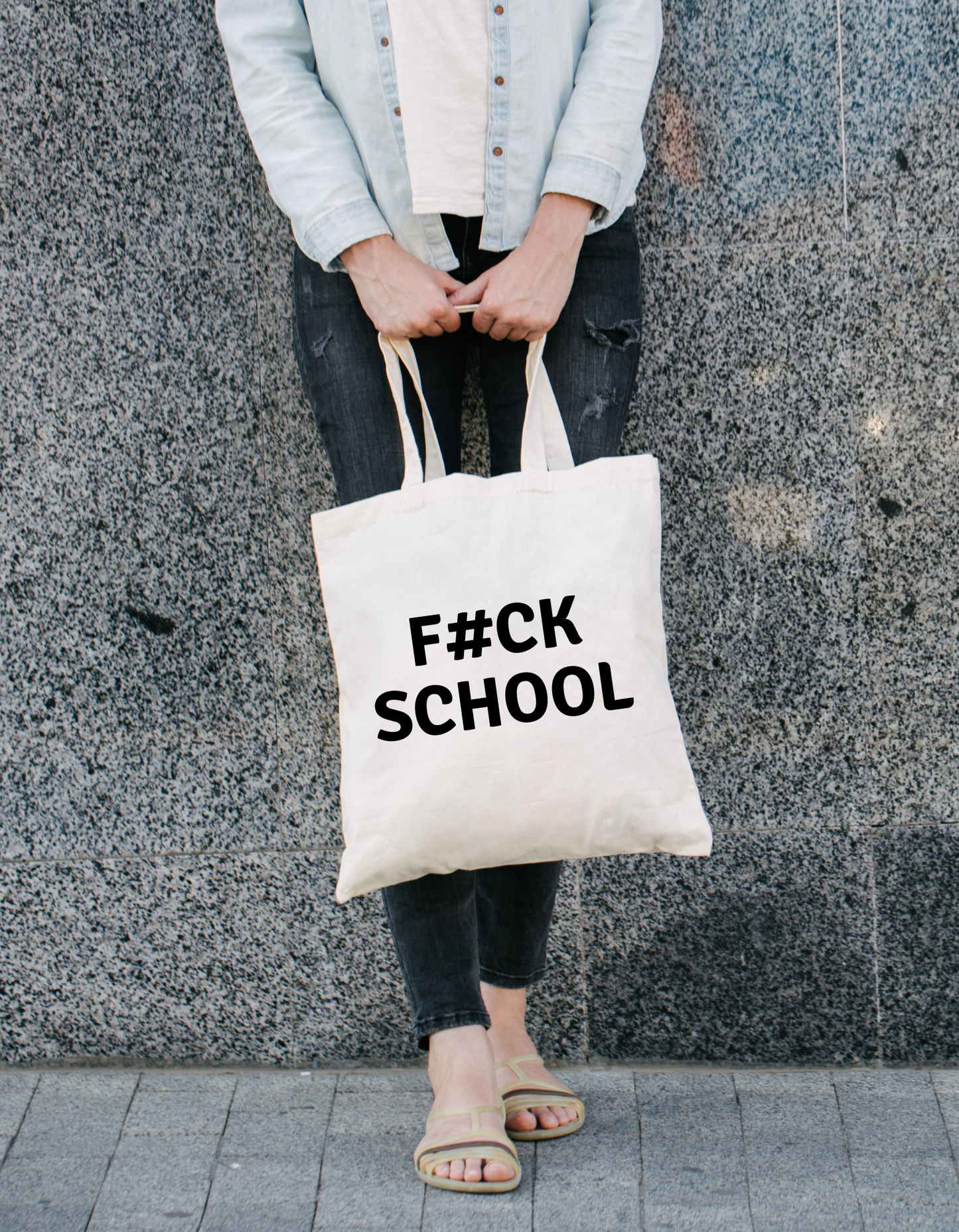 Katoenen Tas – “F#ck school” Grappige Opdruk voor Scholieren