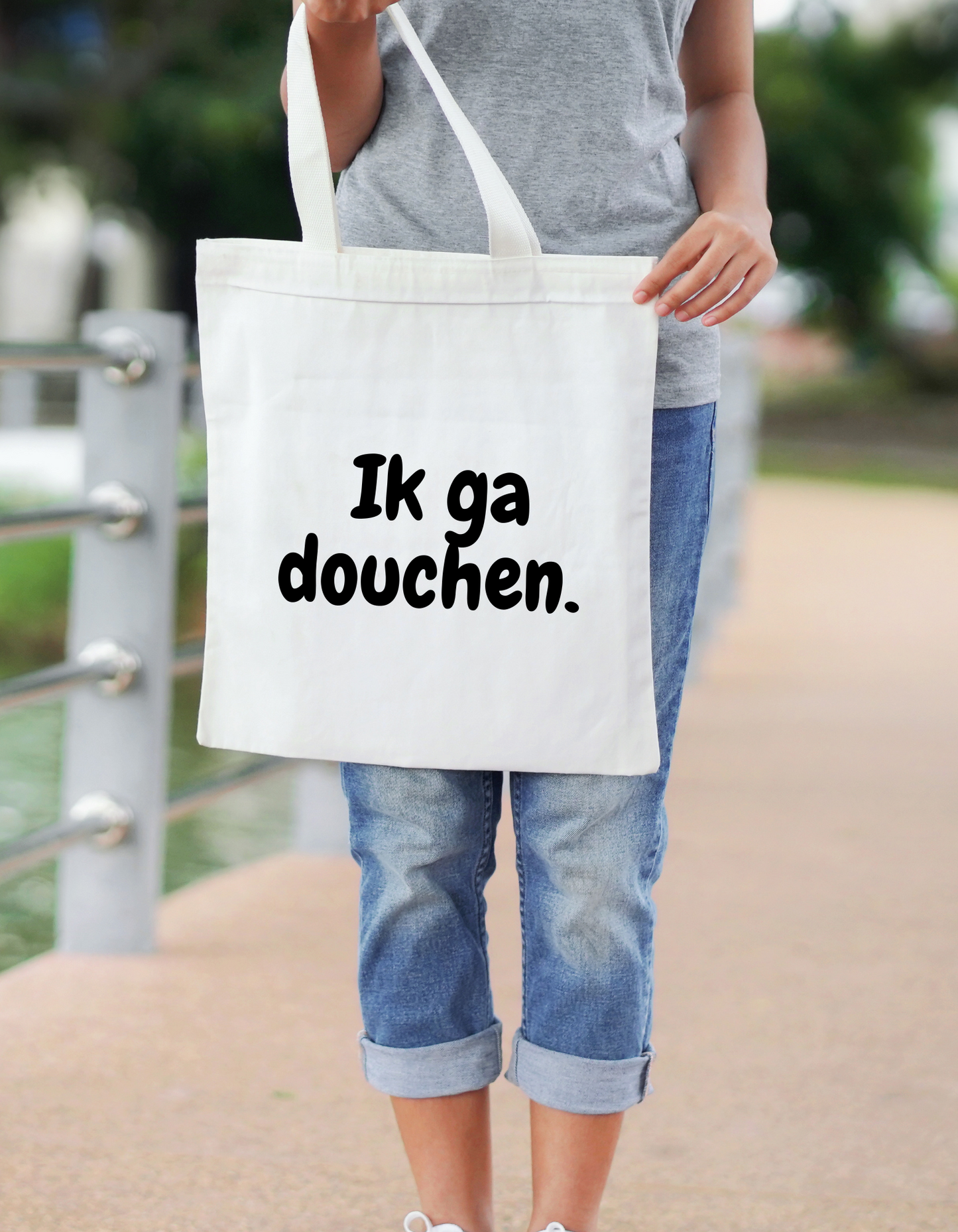 Katoenen Tas – “Ik ga douchen” Perfect voor Campingliefhebbers