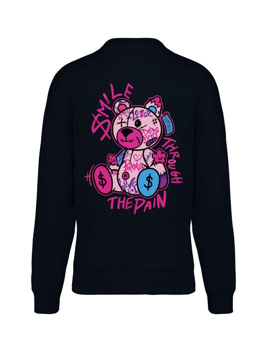 Oversized Sweater "Smile Through the Pain" – Zwart – Uniseks & Duurzaam