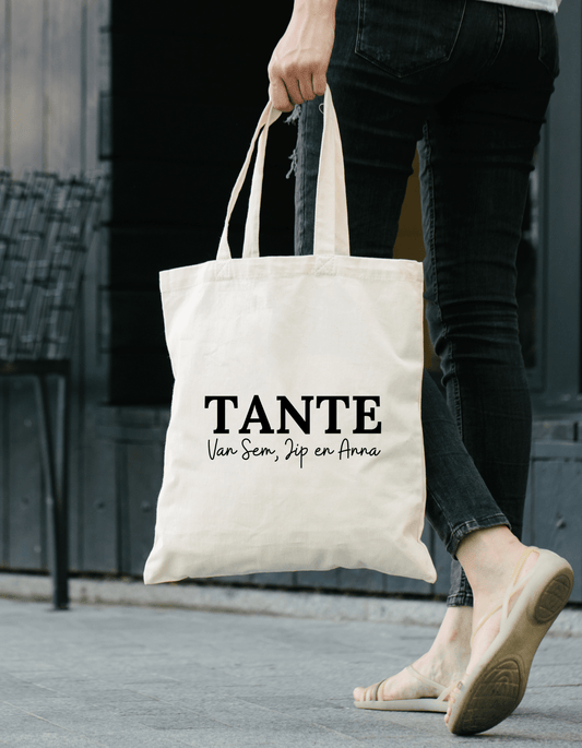 Katoenen Tas met Namen – “TANTE van…” Personaliseerbaar Cadeau - Winkel van Katoen