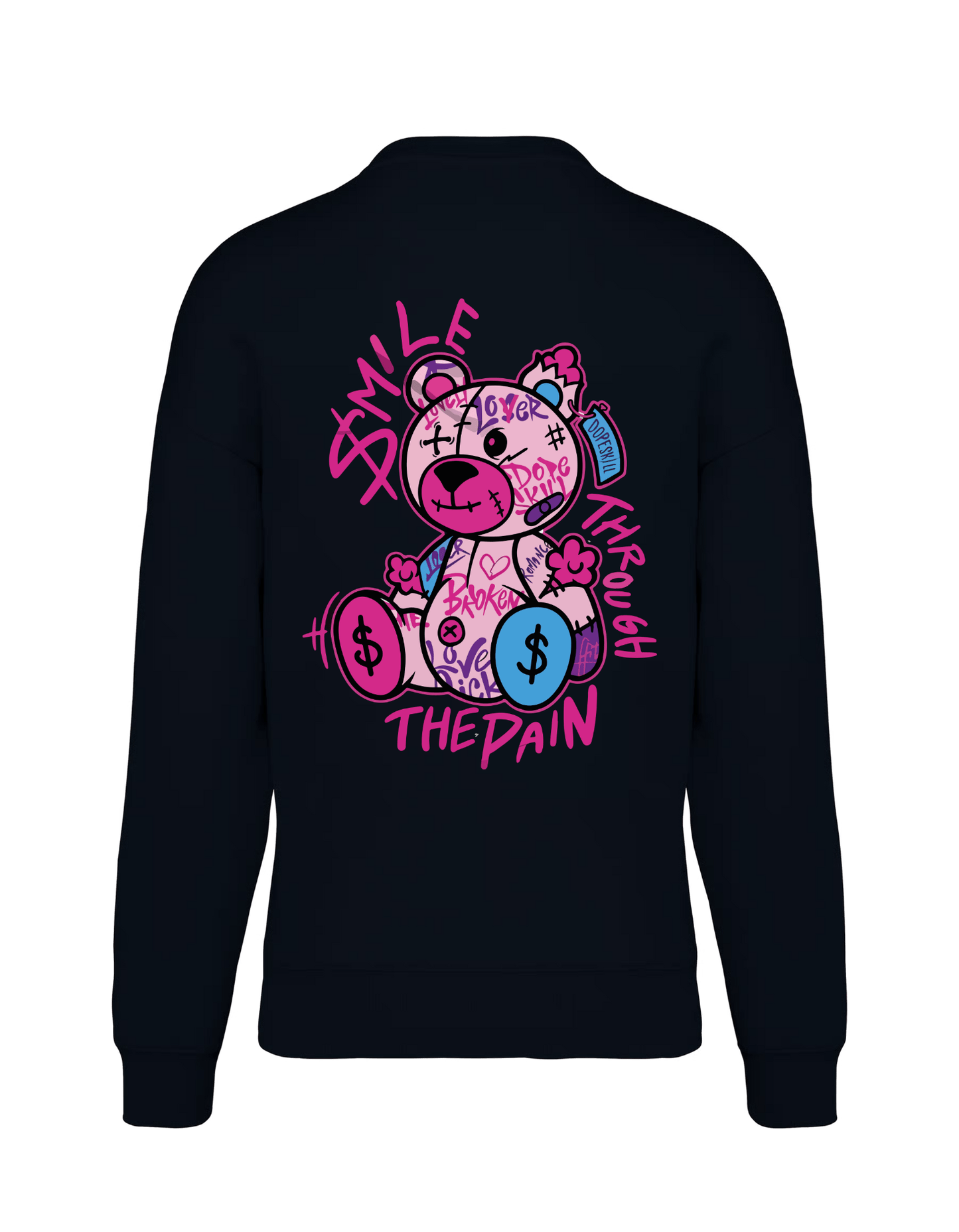 Oversized Sweater "Smile Through the Pain" – Zwart – Uniseks & Duurzaam - Winkel van Katoen