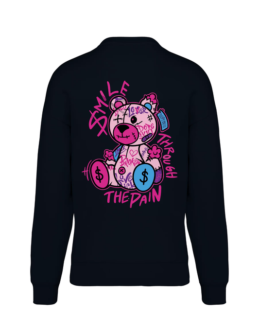 Oversized Sweater "Smile Through the Pain" – Zwart – Uniseks & Duurzaam - Winkel van Katoen